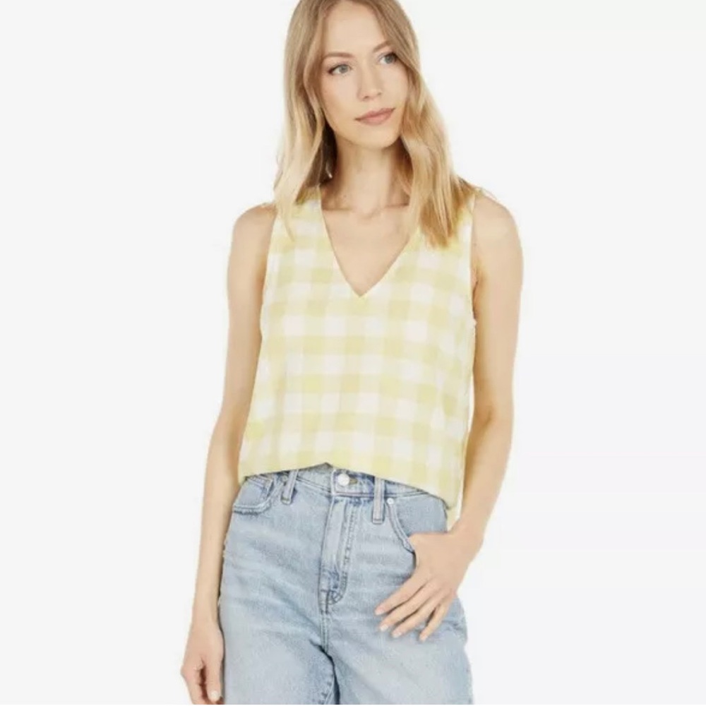 Madewell Yellow White Gingham Checkered Side Button Top XS